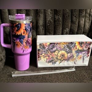 NEW 40 oz Floral Purple Shimmer Insulated Tumbler with Straw